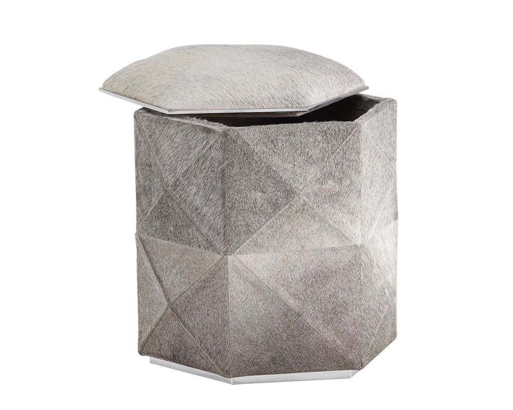 Ashanti Storage Ottoman - Silver - Grey - Dreamart Gallery