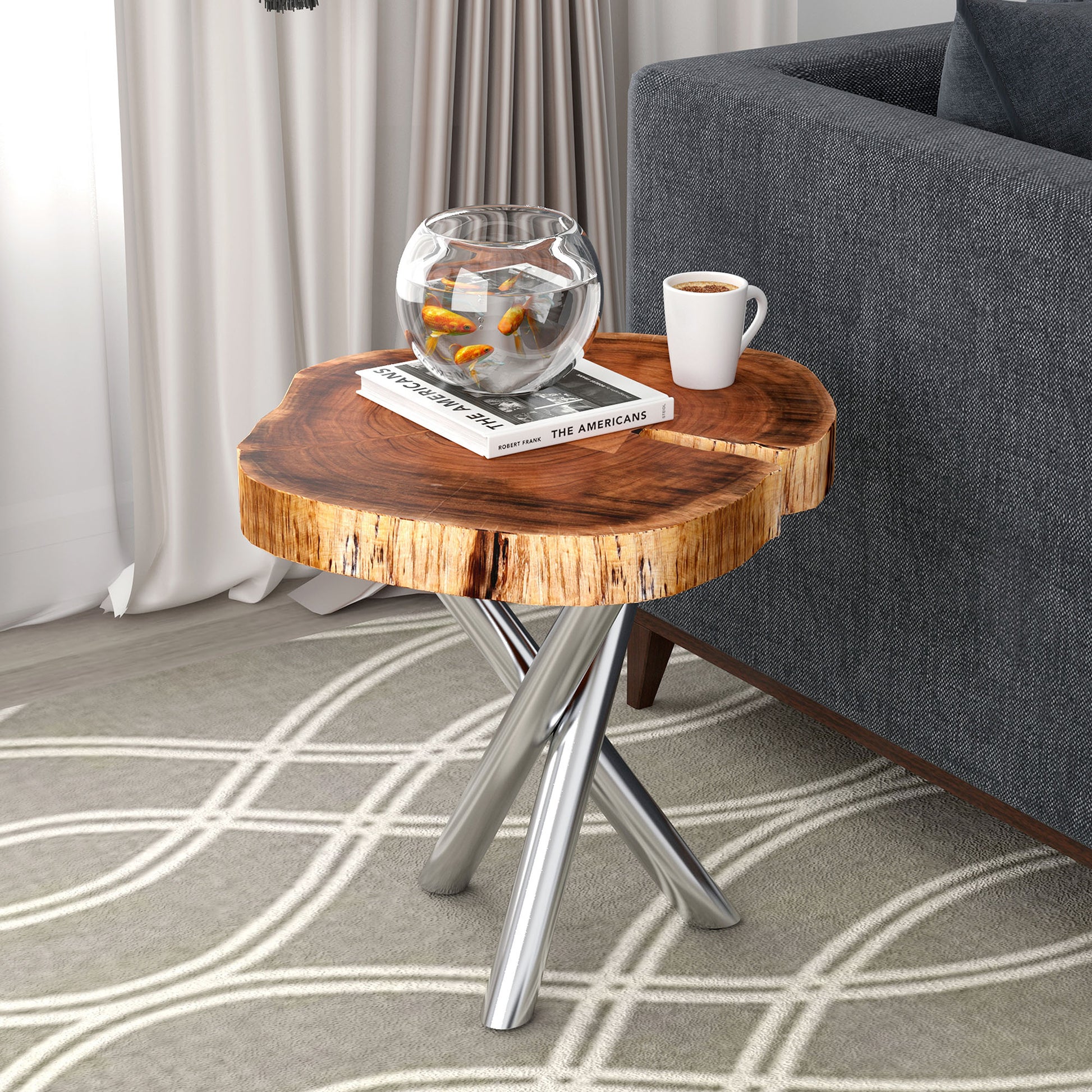 Shlok Accent Table in Natural with Chrome Legs - Dreamart Gallery