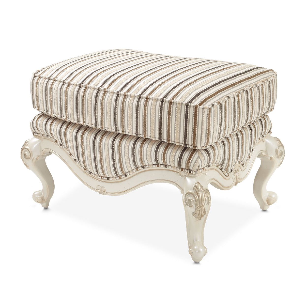 Lavelle-Classic Pearl, Chair Ottoman, grandeur, splendor, French Court, Lavelle Wood Trim Chair Ottoman, Birch solids, Sensuous curves, hearty construction, thoughtful features, Classic Pearl, touch of class, luxury, room, Upholstered, Birch chenille stripe, Decorative wood frame, Matching Chair, Additional Information, armchair, striped pattern, versatile, dream art, michael amini