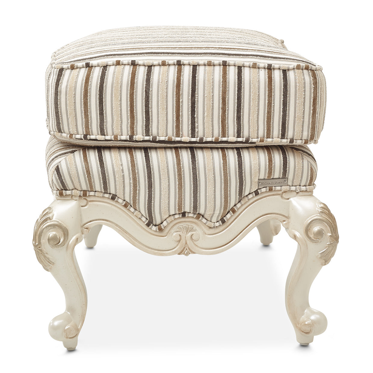 Lavelle-Classic Pearl, Chair Ottoman, grandeur, splendor, French Court, Lavelle Wood Trim Chair Ottoman, Birch solids, Sensuous curves, hearty construction, thoughtful features, Classic Pearl, touch of class, luxury, room, Upholstered, Birch chenille stripe, Decorative wood frame, Matching Chair, Additional Information, armchair, striped pattern, versatile, dream art, michael amini