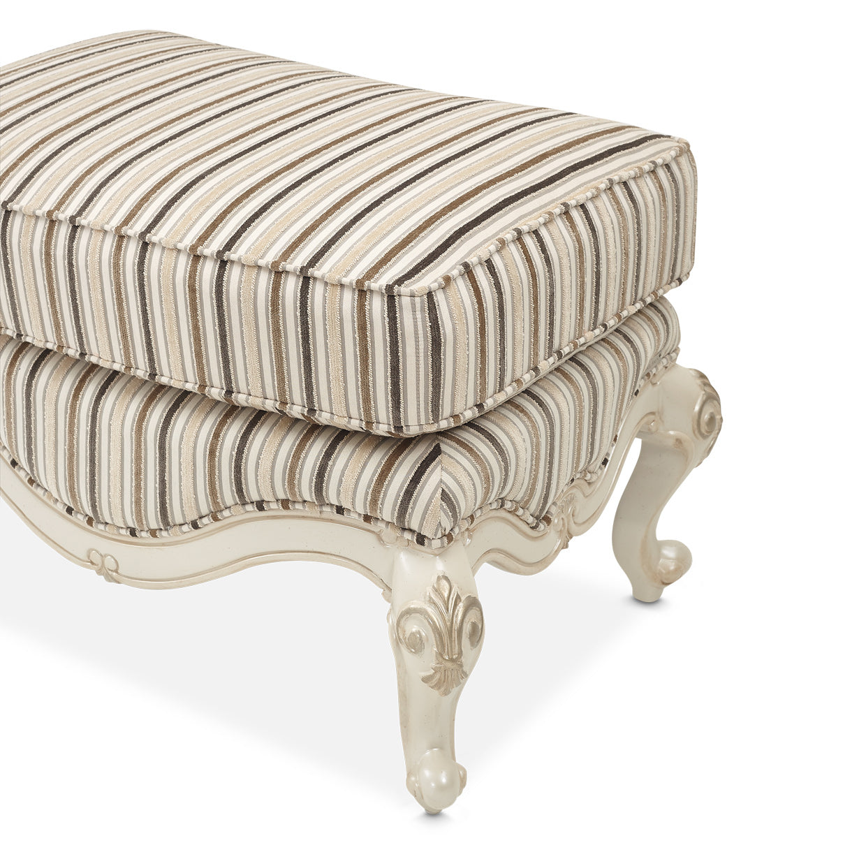 Lavelle-Classic Pearl, Chair Ottoman, grandeur, splendor, French Court, Lavelle Wood Trim Chair Ottoman, Birch solids, Sensuous curves, hearty construction, thoughtful features, Classic Pearl, touch of class, luxury, room, Upholstered, Birch chenille stripe, Decorative wood frame, Matching Chair, Additional Information, armchair, striped pattern, versatile, dream art, michael amini