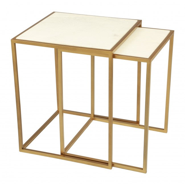 Kensington Nesting Tables Stone & Brass - Dreamart Gallery