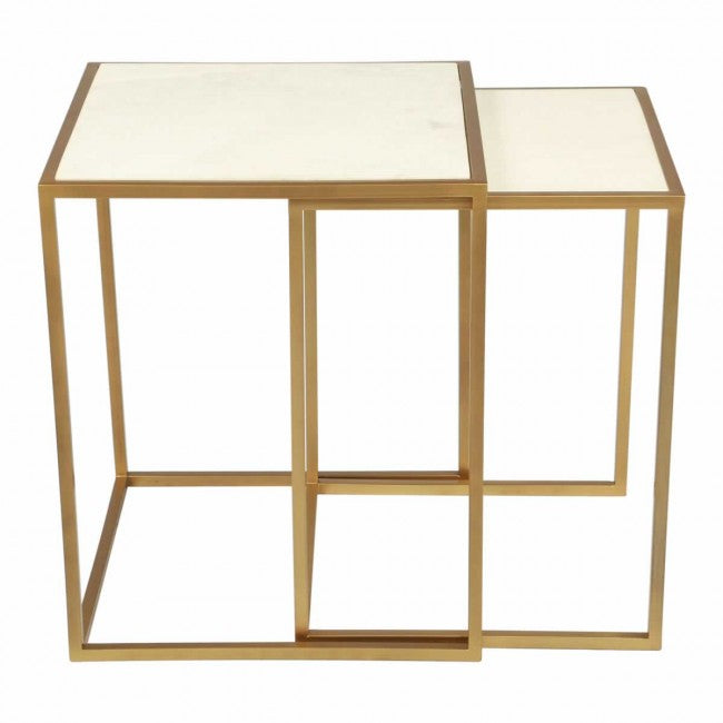 Kensington Nesting Tables Stone & Brass - Dreamart Gallery