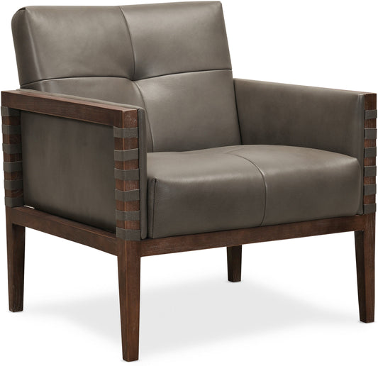 Hooker Furniture Living Room Carverdale Leather Club Chair w/Wood Frame - Dreamart Gallery